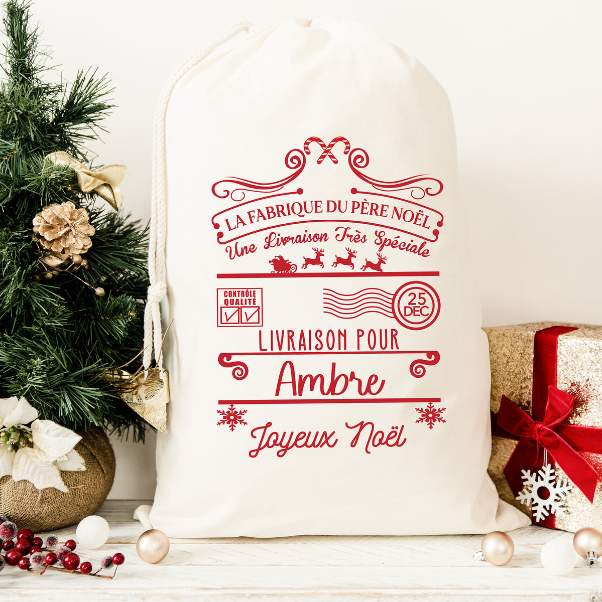 Hotte de Noël personnalisée, Livraison de cadeaux La Fabrique du