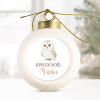 Boule de Noël en porcelaine personnalisée, Modèle Animaux Polaires - Chouette