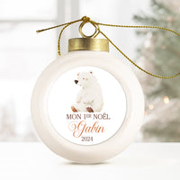 Boule de Noël en porcelaine personnalisée, Modèle Animaux Polaires - Ours