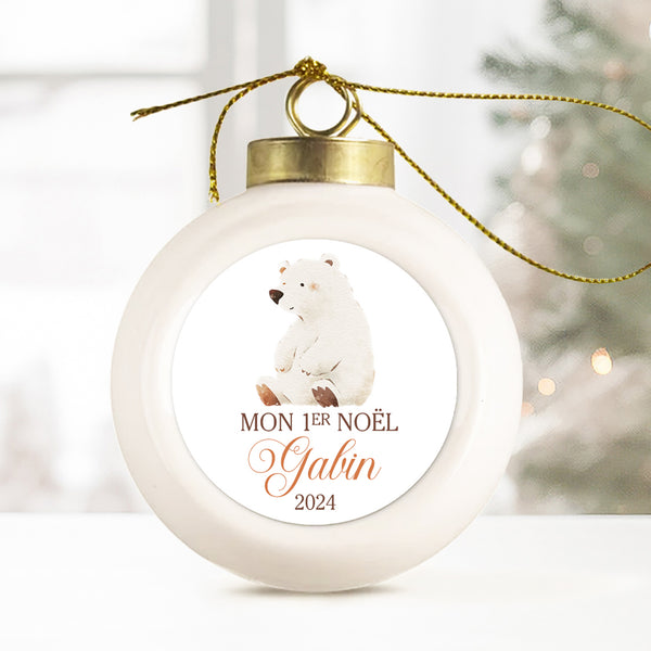 Boule de Noël en porcelaine personnalisée, Modèle Animaux Polaires - Ours