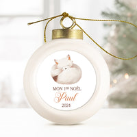 Boule de Noël en porcelaine personnalisée, Modèle Animaux Polaires - Renard