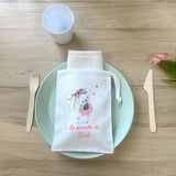 Serviette de table personnalisée pour enfant en maternelle + Pochon de rangement, Modèle Lapin Ballerine