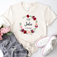 Tee Shirt EVJF personnalisé, Coupe ample unisexe, 100% Coton Bio éco-responsable, 40 couleurs au choix, Modèle Roses en dégradé