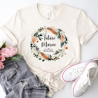 Tee Shirt EVJF personnalisé, Coupe ample unisexe, 100% Coton Bio éco-responsable, 40 couleurs au choix, Couronne de fleurs, Modèle Boho vert