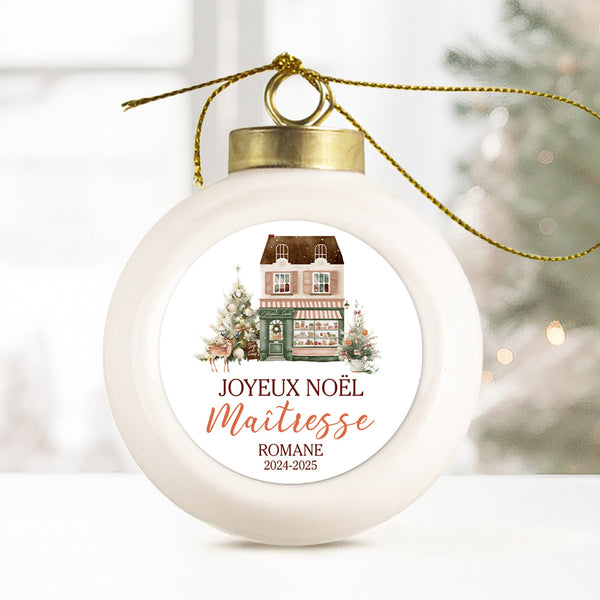 Boule de Noël en porcelaine personnalisée, Modèle Noël Scandinave