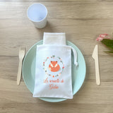 Serviette de table personnalisée pour enfant en maternelle + Pochon de rangement, Modèle Renard