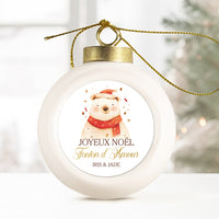 Boule de Noël en porcelaine personnalisée, Modèle Les Animaux d'un Noël en Or - Ours