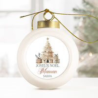 Boule de Noël en porcelaine personnalisée, Modèle Mémoire de Noël - Sapin