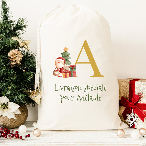 Hotte de Noël personnalisée, Modèle Initiale et Père Noël – LaFabrik34