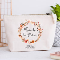 Grande Trousse coton personnalisée, Couronne de fleurs, Modèle Boho