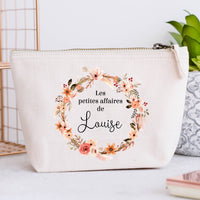 Grande Trousse coton personnalisée, Couronne de fleurs, Modèle Boho