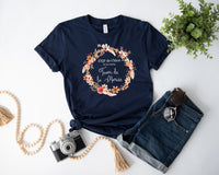 Tee Shirt EVJF personnalisé, Coupe unisexe, 24 couleurs au choix, Couronne de fleurs, Modèle Boho