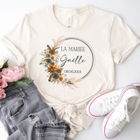 Tee Shirt EVJF personnalisé, Coupe ample unisexe, 100% Coton Bio éco-responsable, 40 couleurs au choix, Modèle Bohème Sauge et Terracotta