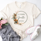 Tee Shirt EVJF personnalisé, Coupe ample unisexe, 100% Coton Bio éco-responsable, 40 couleurs au choix, Modèle Bohème Sauge et Terracotta