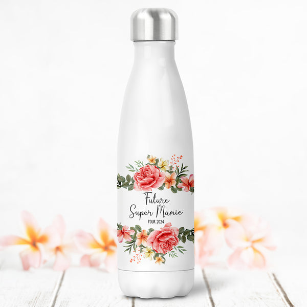 Bouteille isotherme personnalisée, Cadre en fleurs, Modèle bouquet d'été