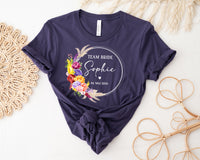 Tee Shirt EVJF personnalisé, Coupe ample unisexe, 100% Coton Bio éco-responsable, 40 couleurs au choix, Modèle Pivoines multicolores