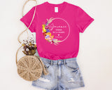 Tee-Shirt personnalisé - Coupe ample unisexe pour EVJF – 11 Couleurs au Choix - Modèle Pivoines multicolore