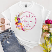Tee-Shirt personnalisé - Coupe ample unisexe pour EVJF – 11 Couleurs au Choix - Modèle Pivoines multicolore