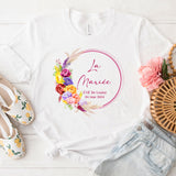 Tee Shirt EVJF personnalisé, Coupe ample unisexe, 100% Coton Bio éco-responsable, 40 couleurs au choix, Modèle Pivoines multicolores