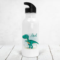 Gourde personnalisée, Bouchon Paille, Modèle Dinosaure T-rex vert