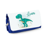 Trousse d'école personnalisée, Bleu ou rose, Modèle Dinosaure T-REX Vert