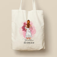 Tote Bag personnalisé, Modèle Femme ou jeune fille avec à bouquet un personnaliser