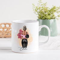 Mug personnalisé en céramique, 325 ou 430ml, Modèle Femme ou jeune fille avec un bouquet à personnaliser