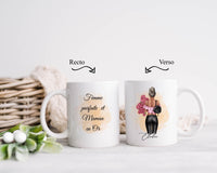 Mug personnalisé en céramique, 325 ou 430ml, Modèle Femme ou jeune fille avec un bouquet à personnaliser