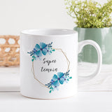 Mug personnalisé en céramique, 325 ou 430ml, Modèle Couronne de fleurs Bleues