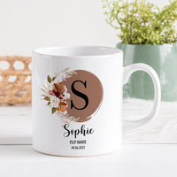 Mug personnalisé en céramique, 325 ou 430ml, Modèle Couronne de fleurs, Terracota