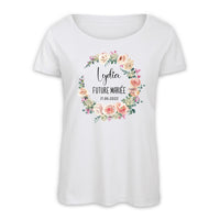 Tee Shirt EVJF personnalisé, Couronne de fleurs, Modèle Roses pastel