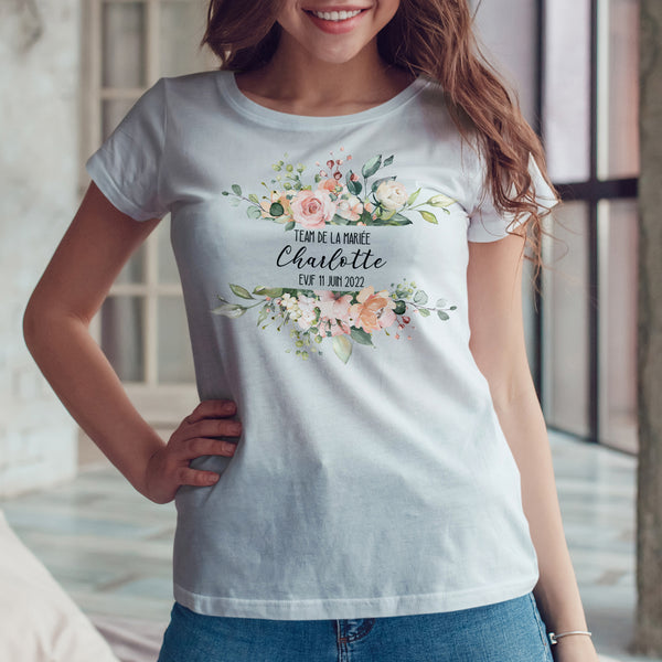 Tee Shirt EVJF personnalisé, Cadre en fleurs, Modèle Fleurs de printemps