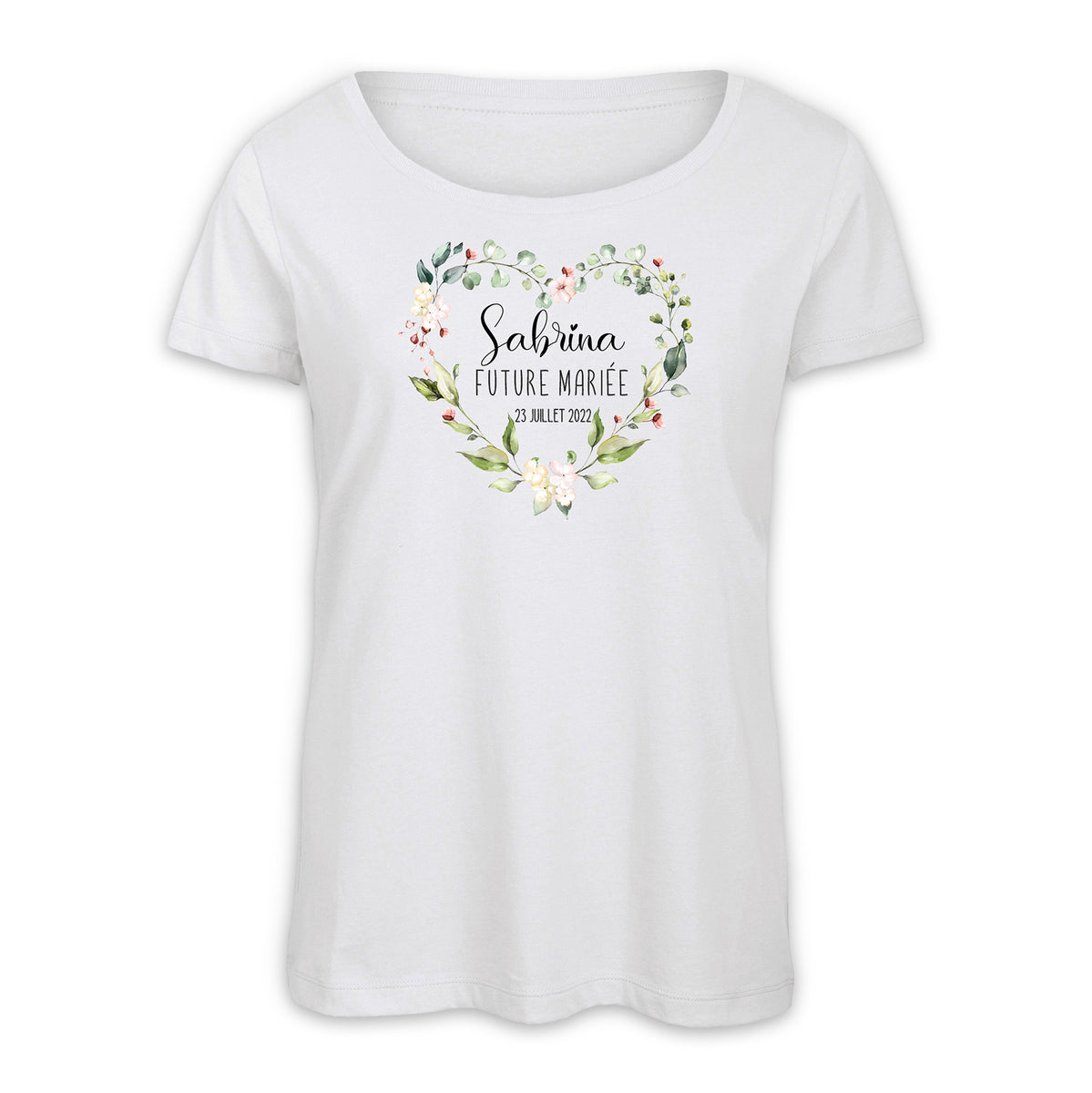 Tee Shirt Evjf Personnalisé Coeur En Fleurs Modèle Fleurs De Printem