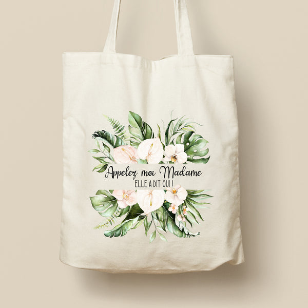 Tote Bag personnalisé, Cadre en fleur, Modèle fleurs tropicales
