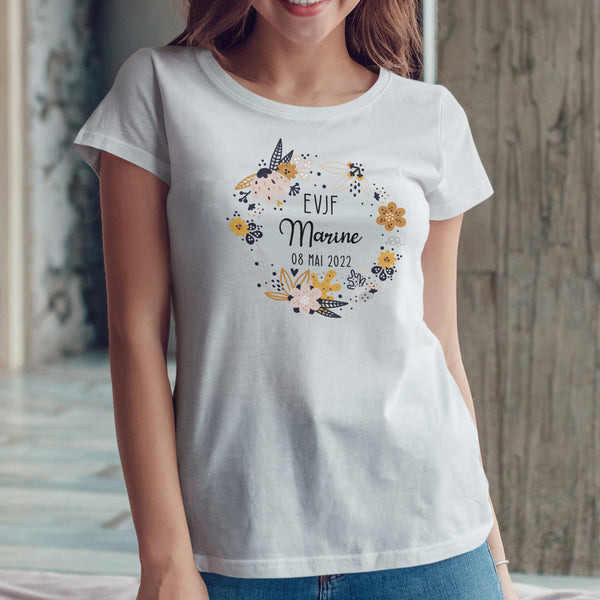 Tee Shirt EVJF personnalisé, Couronne de fleurs, Modèle Liberty