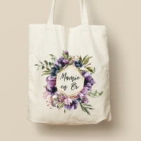 Tote Bag personnalisé, Couronne de fleurs, Modèle fleurs Violettes
