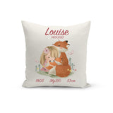 Coussin personnalisé, trois tissus au choix, Modèle Petite fille aux renards