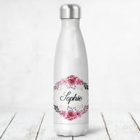 Bouteille isotherme personnalisée, Modèle Couronne de fleurs, Roses et Or