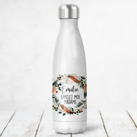 Bouteille isotherme personnalisée, Modèle Couronne de fleurs, Boho vert