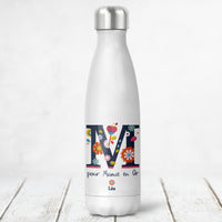Bouteille isotherme personnalisée, Modèle M pour : maman, maîtresse, merci...