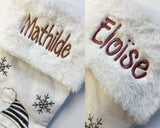 Chaussette de Noël blanche brodée, personnalisée avec prénom, 4 modèles au choix